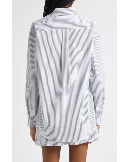 Sporty & Rich Gray Src Stripe Oversize Cotton Poplin Button-Up Shirt