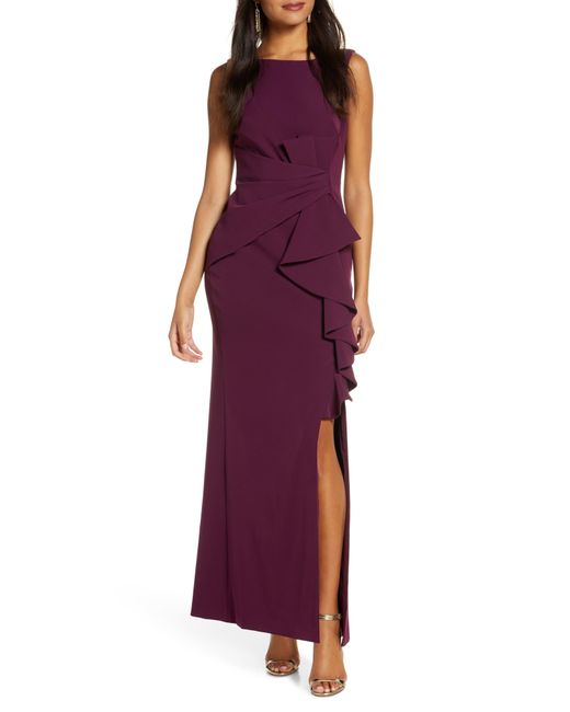 Eliza J Purple Ruffle Front Gown