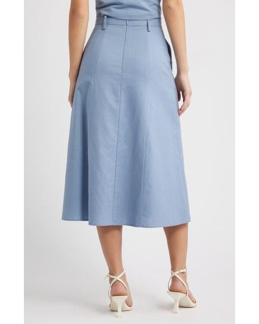 Wayf Blue Cynthia Button-Through Midi Skirt