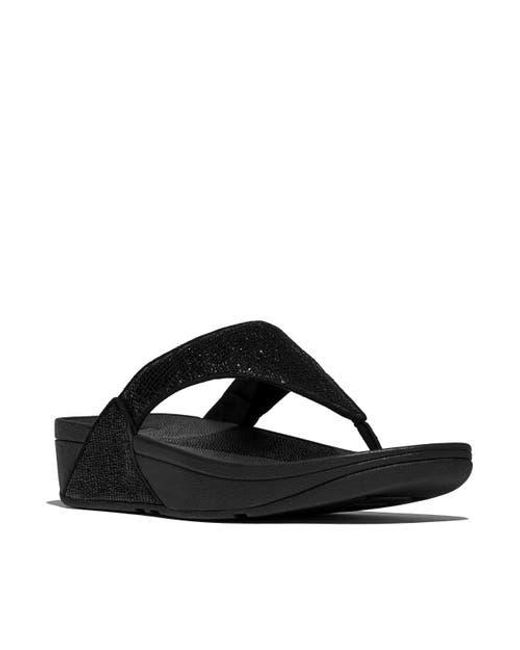 Fitflop Black Lulu Crinkled-Shimmer Toe-Post Sandals