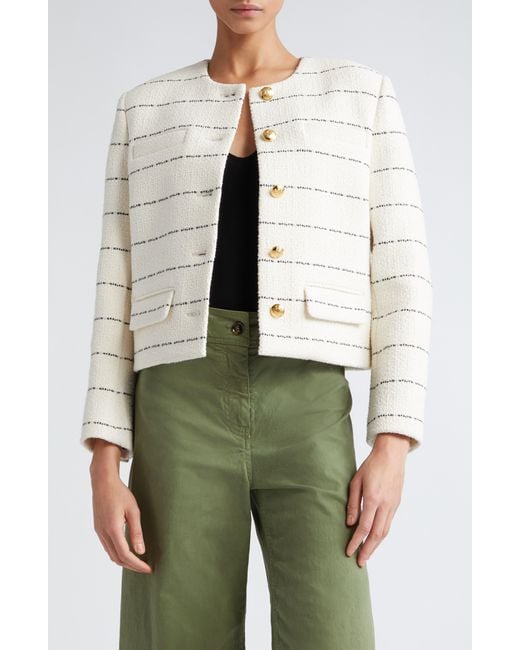 Nili Lotan Green Paige Stripe Cotton Blend Jacket