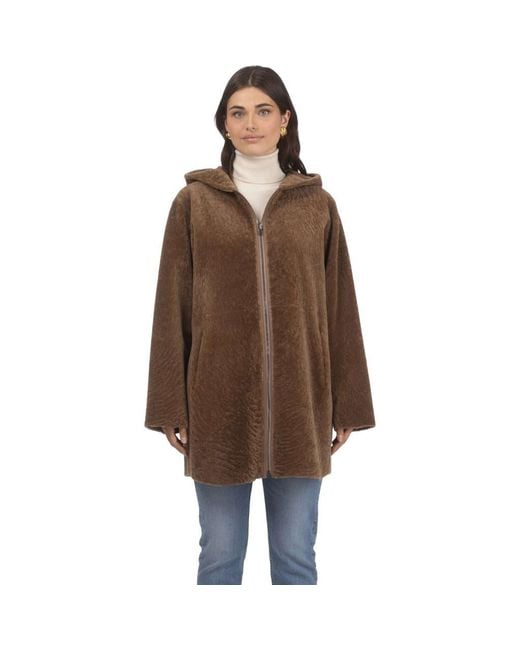 Gorski Brown Reversible Textured Shearling Lamb Jacket
