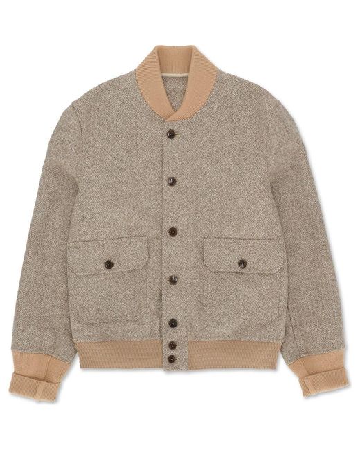 Fortela Brown Herringbone Bomber Jacket for men