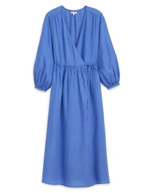 Alex Mill Blue Lauren Long Sleeve Linen Wrap Dress