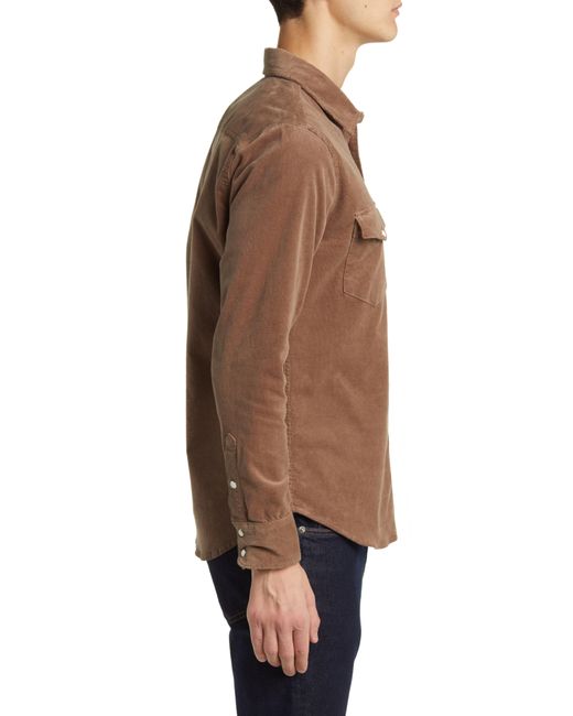 Goodlife Brown Stretch Corduroy Snap Front Shirt for men