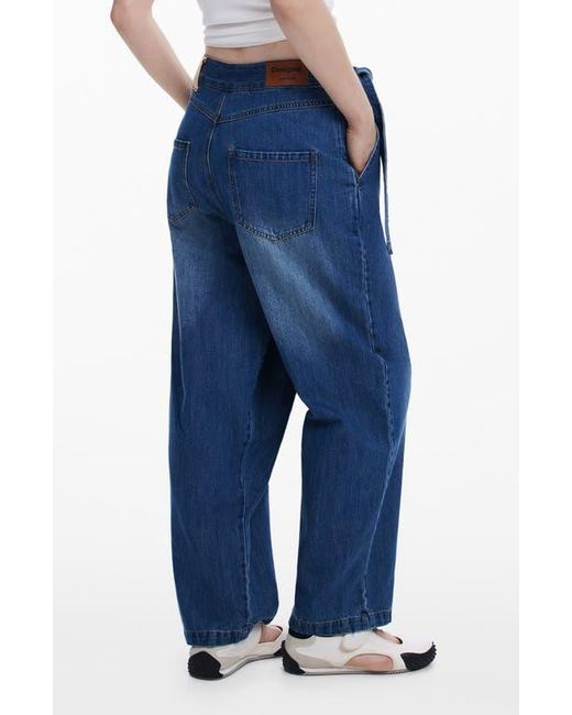 Desigual Blue Faded Faux Wrap Jeans