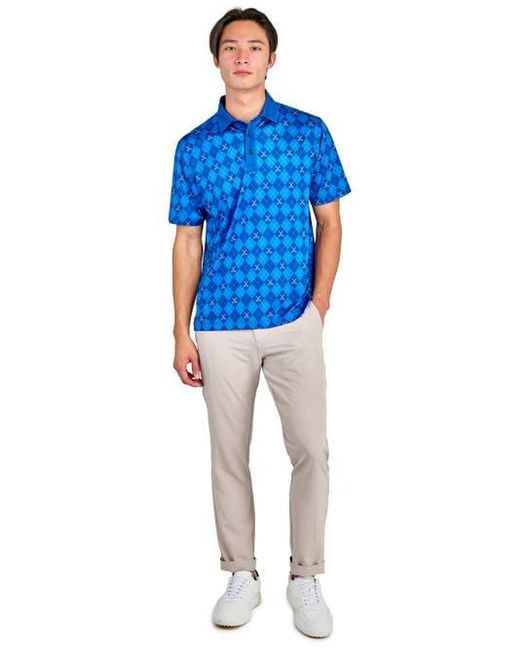 Con.struct Blue Regular Fit Golf Club Argyle Print Recycled Performance Golf Polo for men