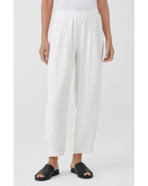 Eileen Fisher White Pleated Silk Ankle Latern Pants