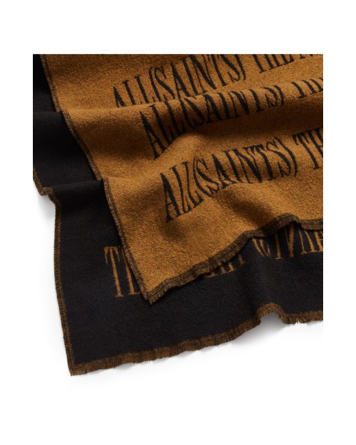AllSaints Black Varsity Woven Wool Blend Scarf