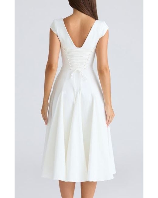 House Of Cb White Raisa Square Neck Twill Midi Dress