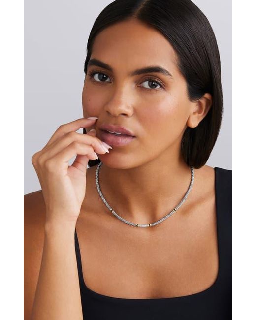 Lagos Metallic Two-Tone Ceramic Caviar Diamond Necklace
