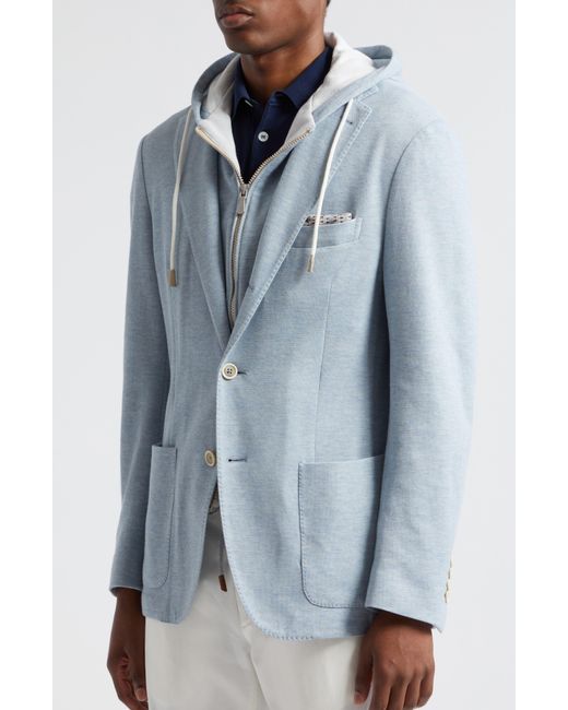 Eleventy Blue Cotton & Cashmere Twill Blazer With Removable Hooded Bib for men