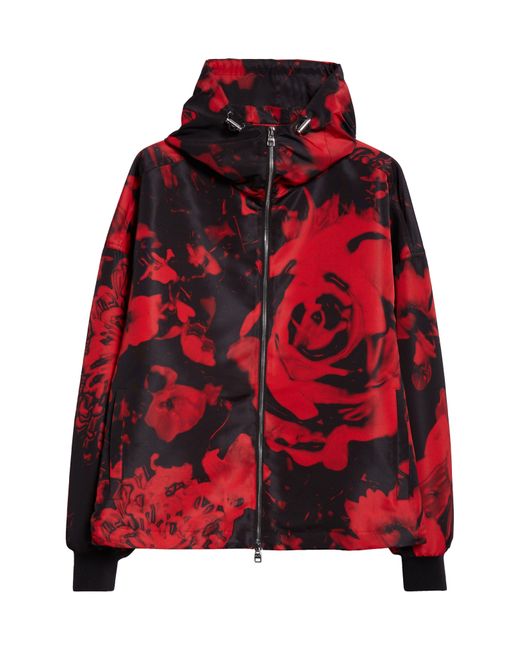 Alexander McQueen Red Rose Print Satin Jacket for men