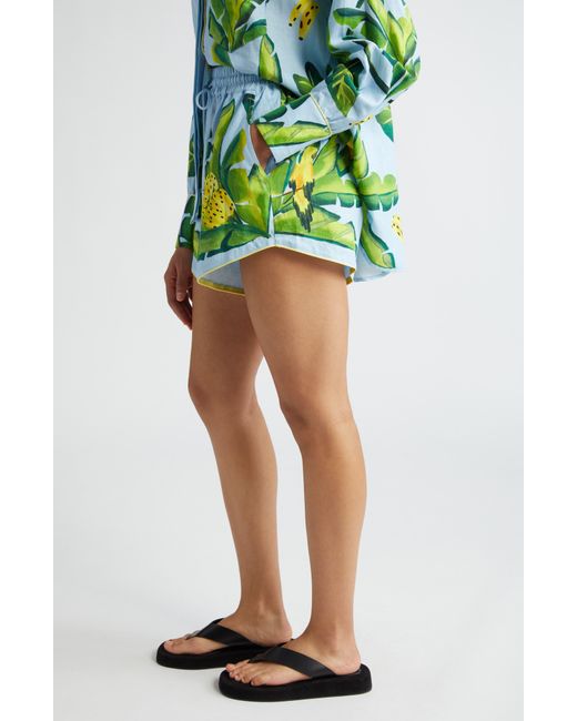 Farm Rio Green Summer Foliage Print Linen Blend Shorts