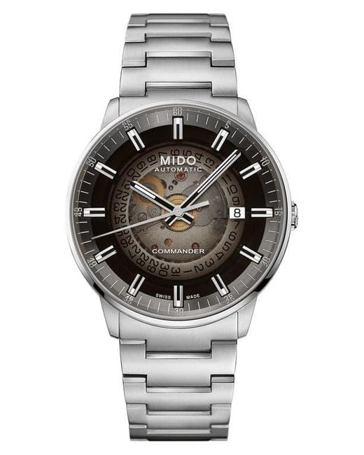 MIDO Gray Commander Gradient Skeletal Automatic Bracelet Watch, 40Mm for men