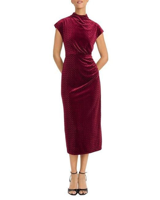 Maggy London Cap Sleeve Textured Velvet Midi Dress