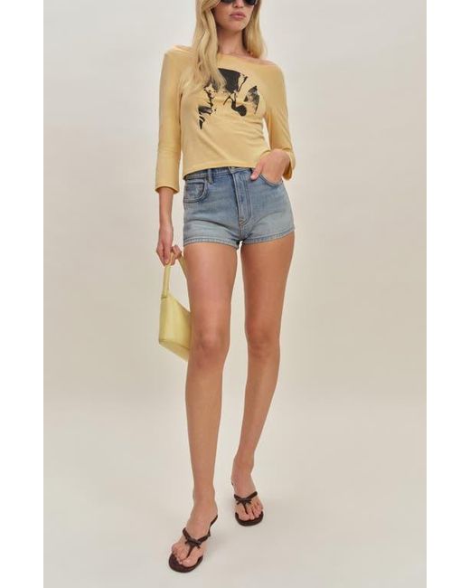 Reformation Blue X Devon Lee Carlson Jensen High Waist Cheeky Denim Shorts