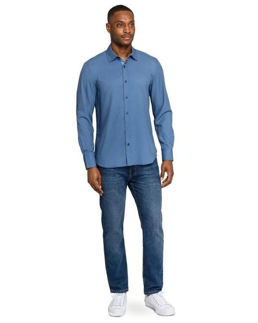 Con.struct Blue Hexagon Geo Woven Long Sleeve Basic for men