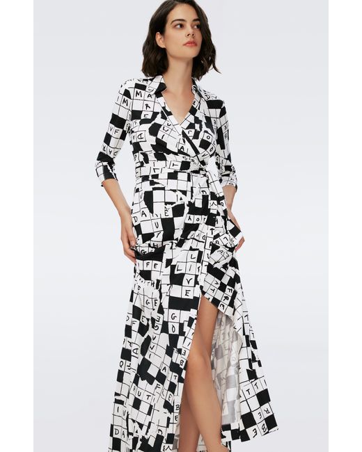 Diane von Furstenberg White Abigail Crossword Puzzle Silk Maxi Dress