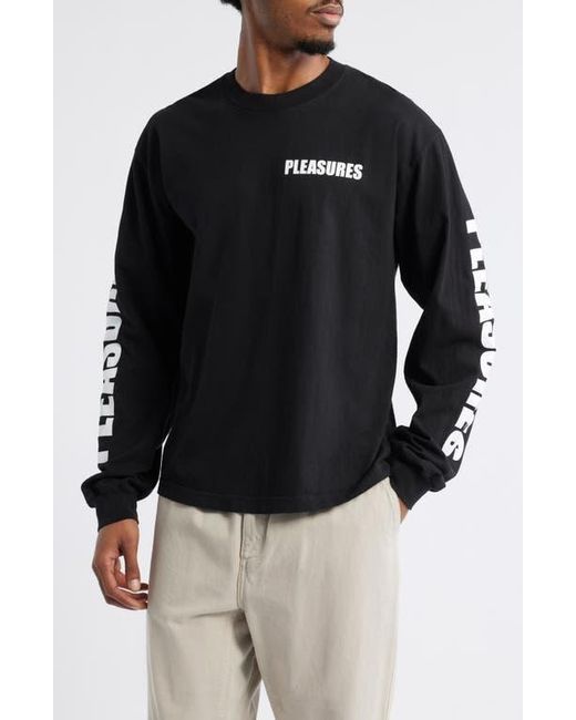 Pleasures Black Impact Staff Long Sleeve Cotton Graphic T-Shirt for men