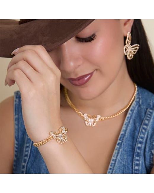 Jessica Simpson Metallic Tone Butterfly Crystal Chain Bracelet