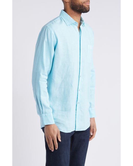 Peter Millar Blue Coastal Garment Dyed Linen Button-up Shirt for men