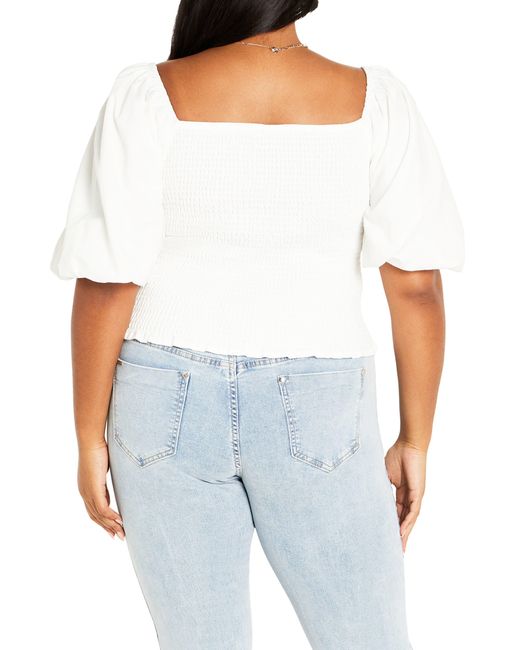 City Chic White Arielle Smocked Puff Sleeve Cotton Top