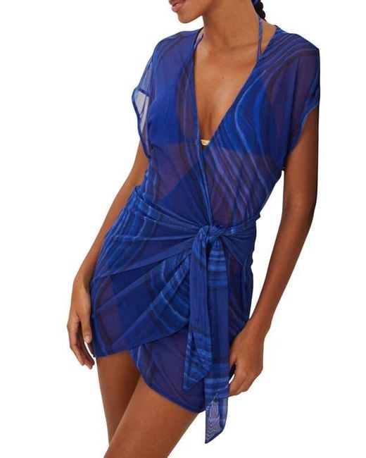 ViX Blue Gemstone Emily Short Sleeve Mesh Cover-Up Minidress