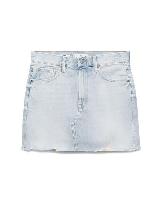 Mango Blue Frayed Hem Denim Miniskirt