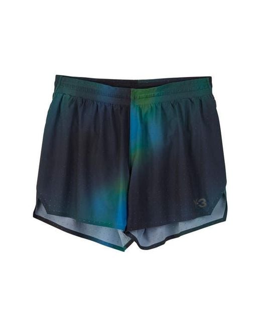 Y-3 Blue Allover Print Run Shorts for men