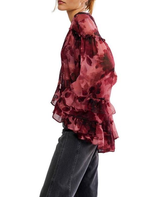 Free People Red Day Dreaming Ruffle Trim Top
