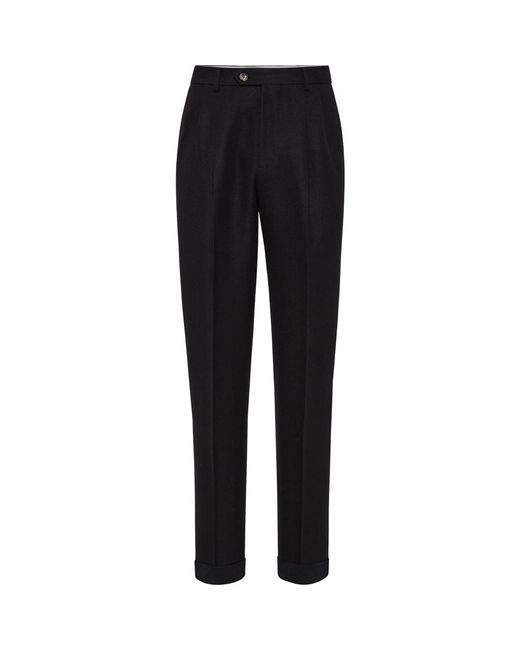 Brunello Cucinelli Black Diagonal Twill Trousers for men