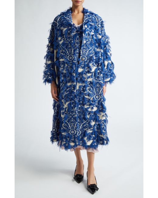 Erdem Blue Fringe Jacquard Pencil Dress