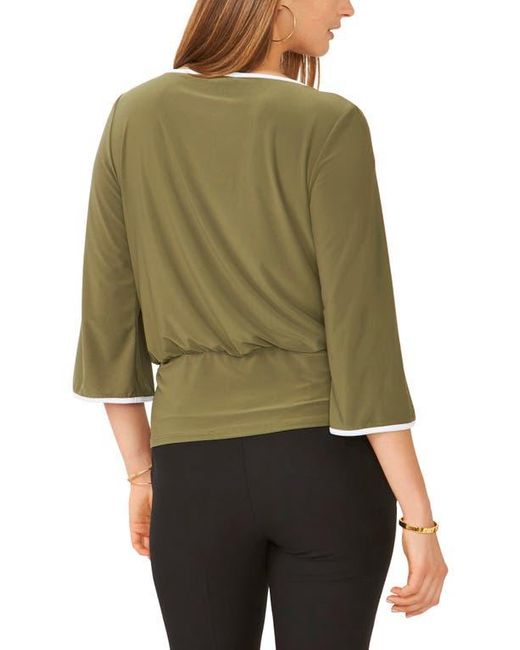 Chaus Green Banded Waist Flare Sleeve Top