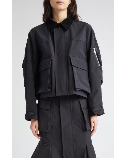 Sacai Grosgrain & Twill Blouson Jacket in Black | Lyst