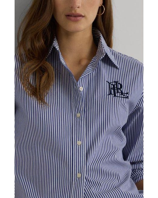 Ralph Lauren Blue Relaxed Fit Striped Stretch Cotton Shirt