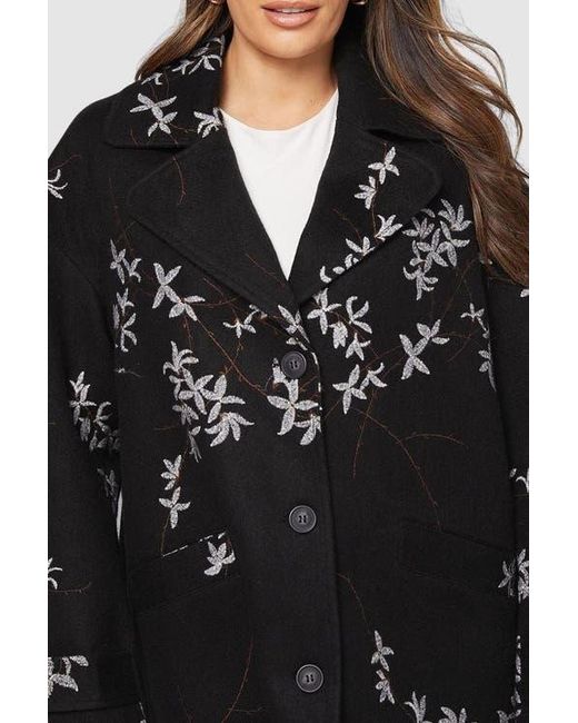 Wallis Black Floral Three Button Collared Coat