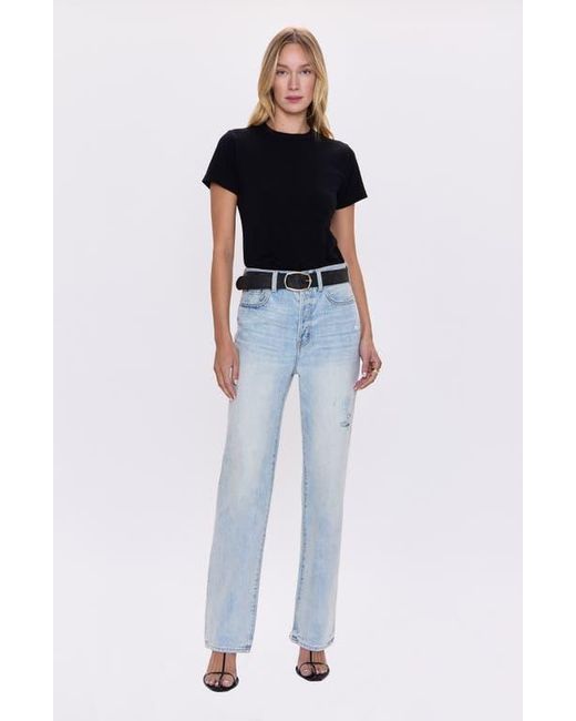 Pistola Blue Cassie Embellished High Waist Ripped Straight Leg Jeans