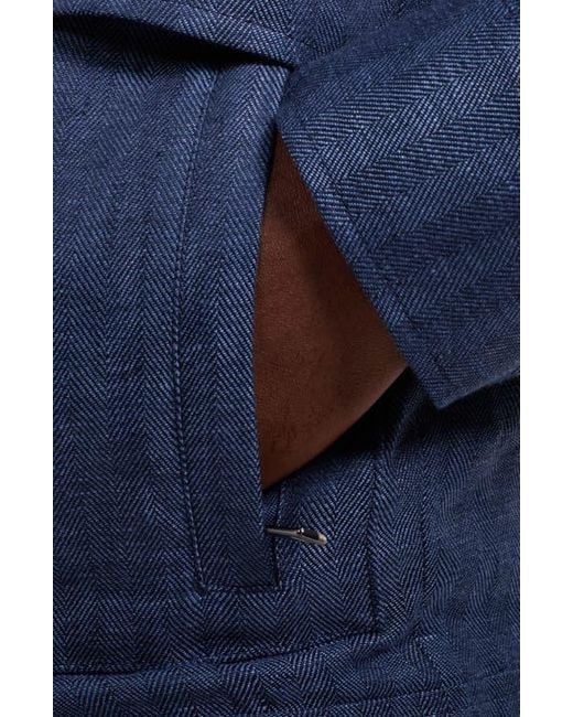 Bugatchi Blue Linen Bomber Jacket for men