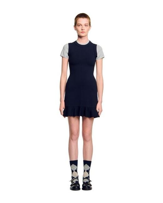 Sandro Women's Blue 2-In-1 Short Knit Dress Sandro Women's Blue 2-In-1 Short Knit Dress