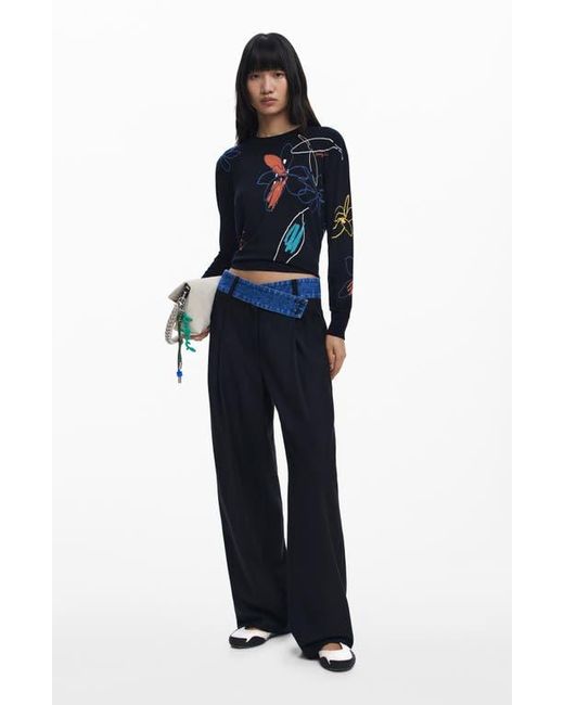 Desigual Blue Floral Crewneck Sweater