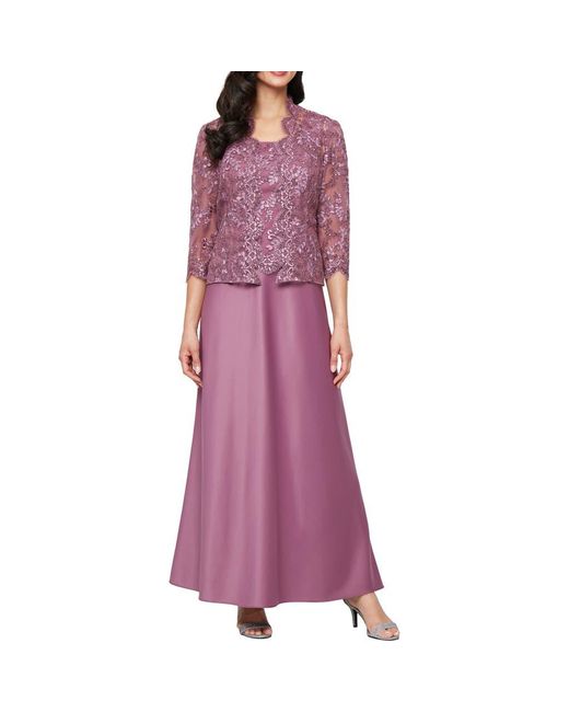 Alex Evenings Purple Embroidered Mock Two-Piece Gown With Jacket