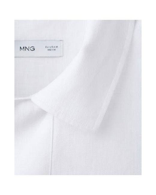 Mango White Solid Slub Linen Polo for men