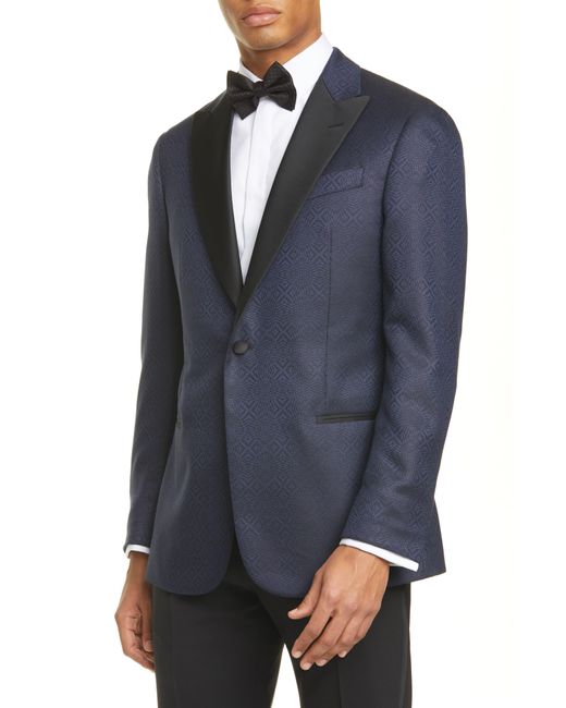 Emporio Armani Blue G Line Trim Fit Geometric Wool & Silk Dinner Jacket for men
