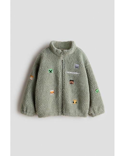 H&M Green Appliquéd Teddy Jacket for men