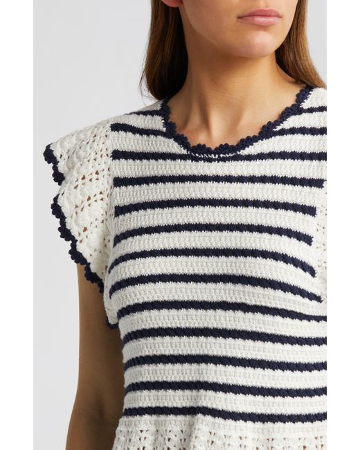 Rails Blue Coen Ruffle Sleeve Peplum Cotton Sweater