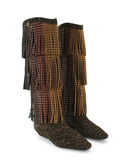 Kurt Geiger Black Crystal Embellished Fringe Western Boot