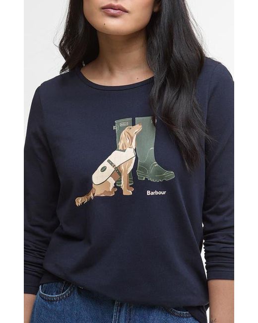 Barbour Blue Hedley Long Sleeve Cotton Graphic T-Shirt
