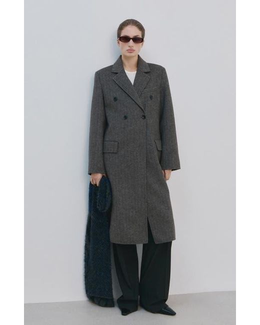 Mango Black Double Breasted Wool Blend Coat