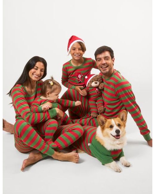 Leveret Red Cotton Striped Matching Family Holiday Pajamas for men